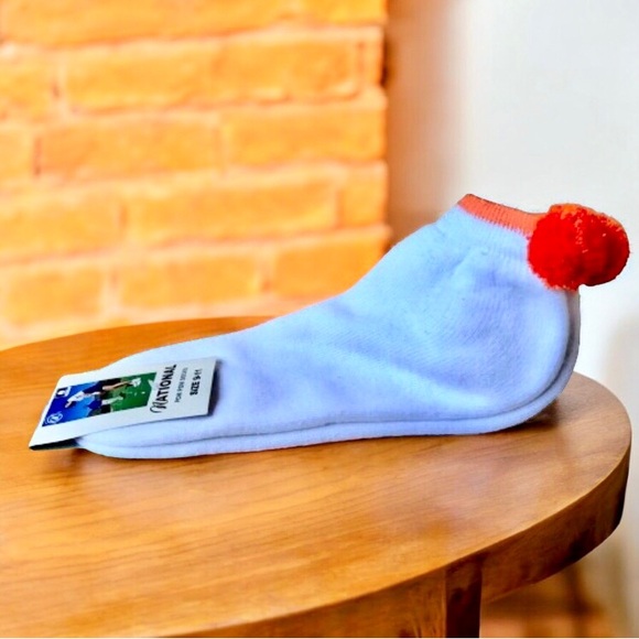 Vintage National Pom Pom Socks Anklets Womens 9 to 11 White & Orange NEW - Picture 1 of 8